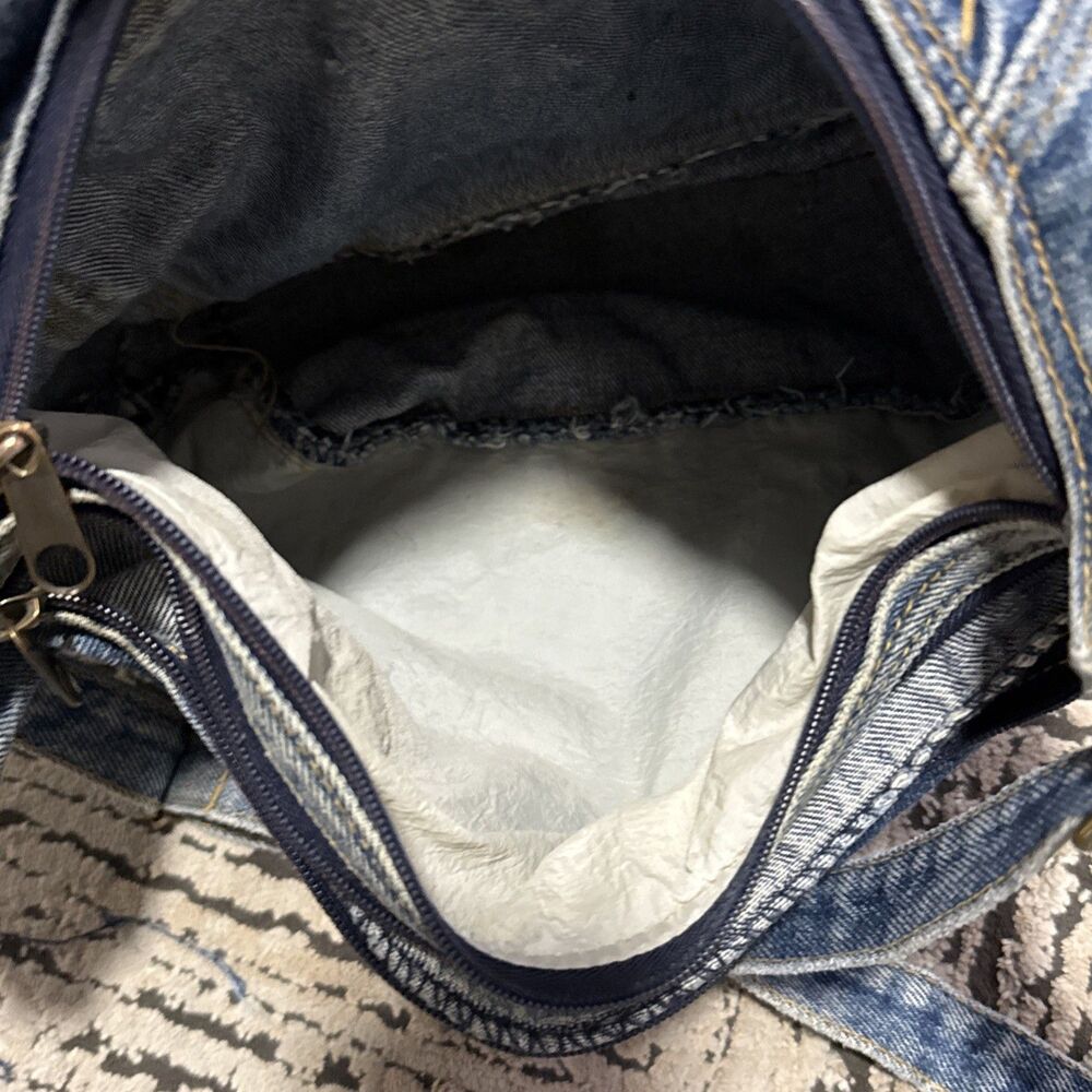 Denim Jean Shoulder Hobo Bag Purse Jean Pockets Leather Y2K Vintage Retro Hippie - Picture 9 of 16